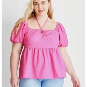 Women's Square Tie Neck
Puffed Short
Sleeve Top Future Collective pink new 🆕